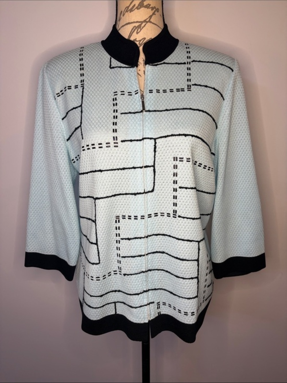 Ming Wang embellished zip front light dressy sweater jacket/cardigan L